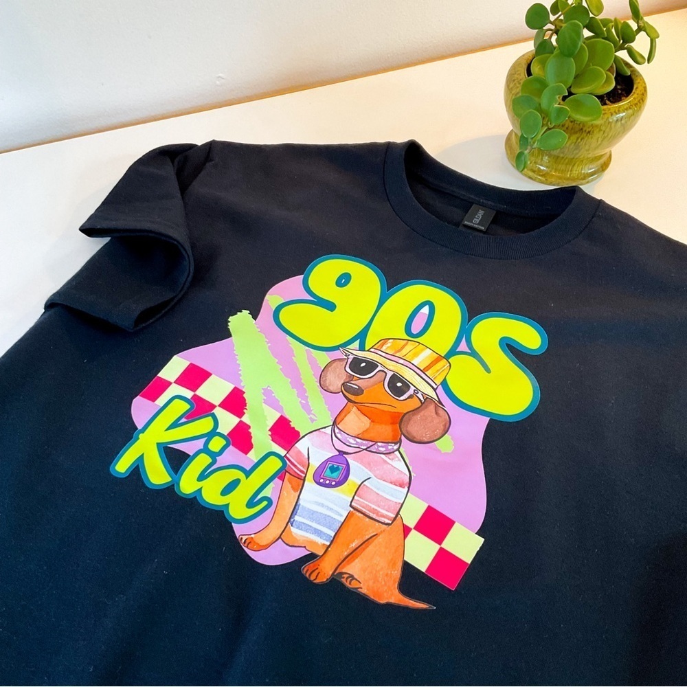 HANDMADE Doxie "90s Kid'" Black Cotton Tee - Picture 4 of 5